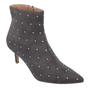 Journee Womens Rossia Stud Embellish Pointy Toe Kitten Heel Booties Gray Size 12